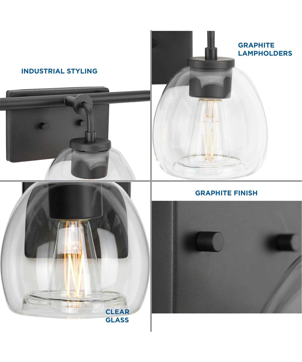 Caisson 3-Light Clear Glass Urban Industrial Bath Vanity Light Graphite - Image 4