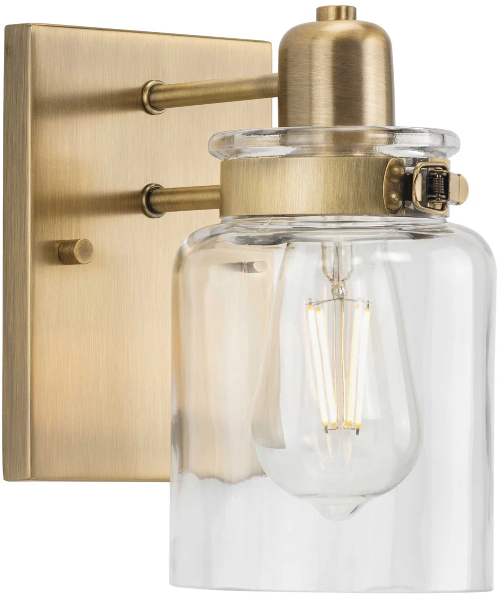 Calhoun 1-Light Clear Glass Farmhouse Bath Vanity Light Vintage Brass