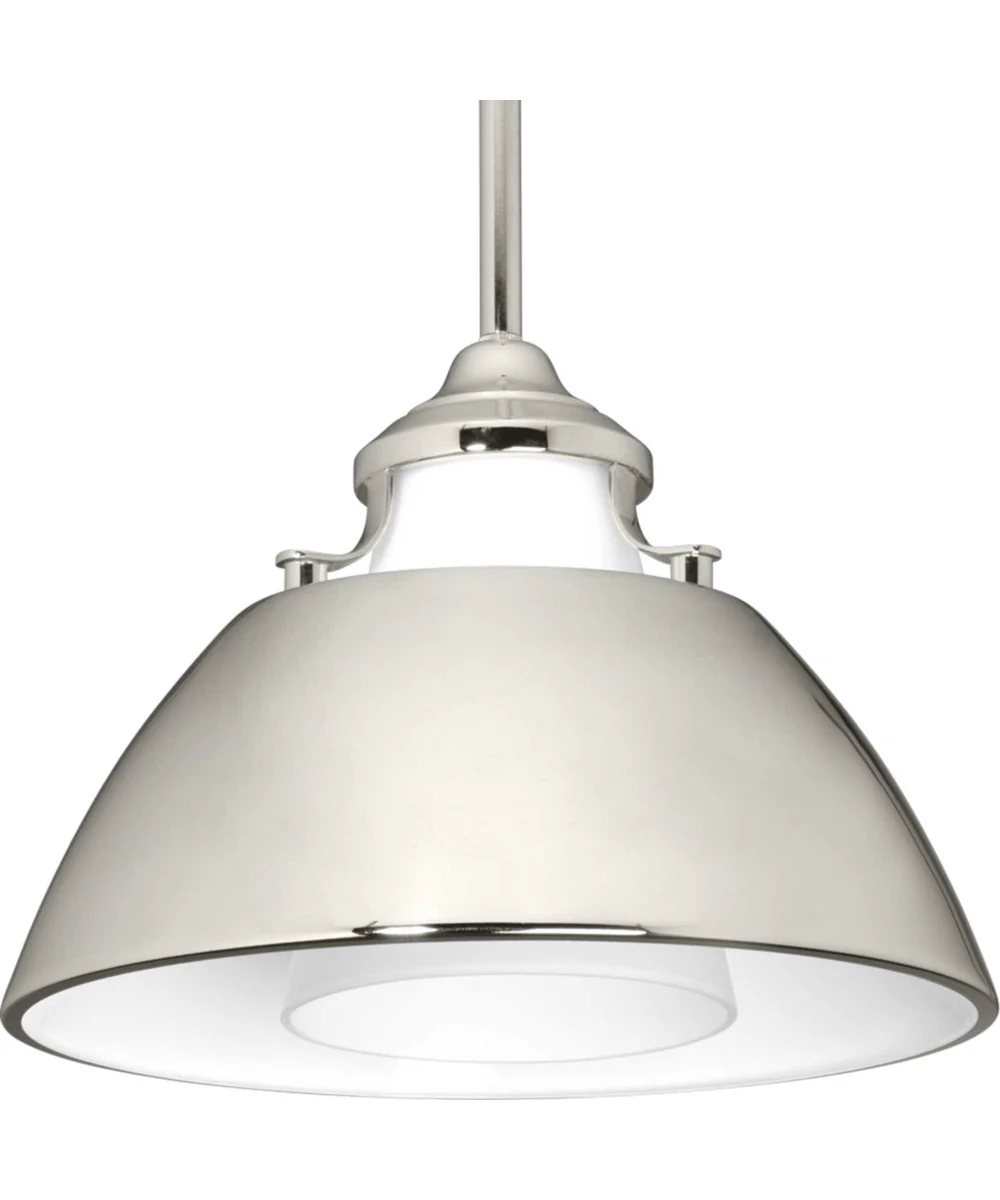 Carbon 1-Light Etched White Glass Mid-Century Modern Pendant Light Polished Nickel - Image 4