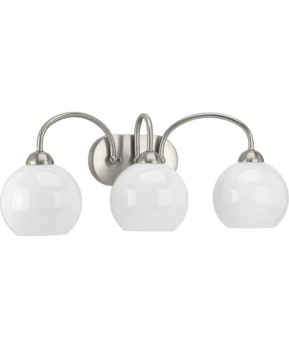 Carisa 3-Light Opal Glass Mid-Century Modern Bath Vanity Light Brushed Nickel