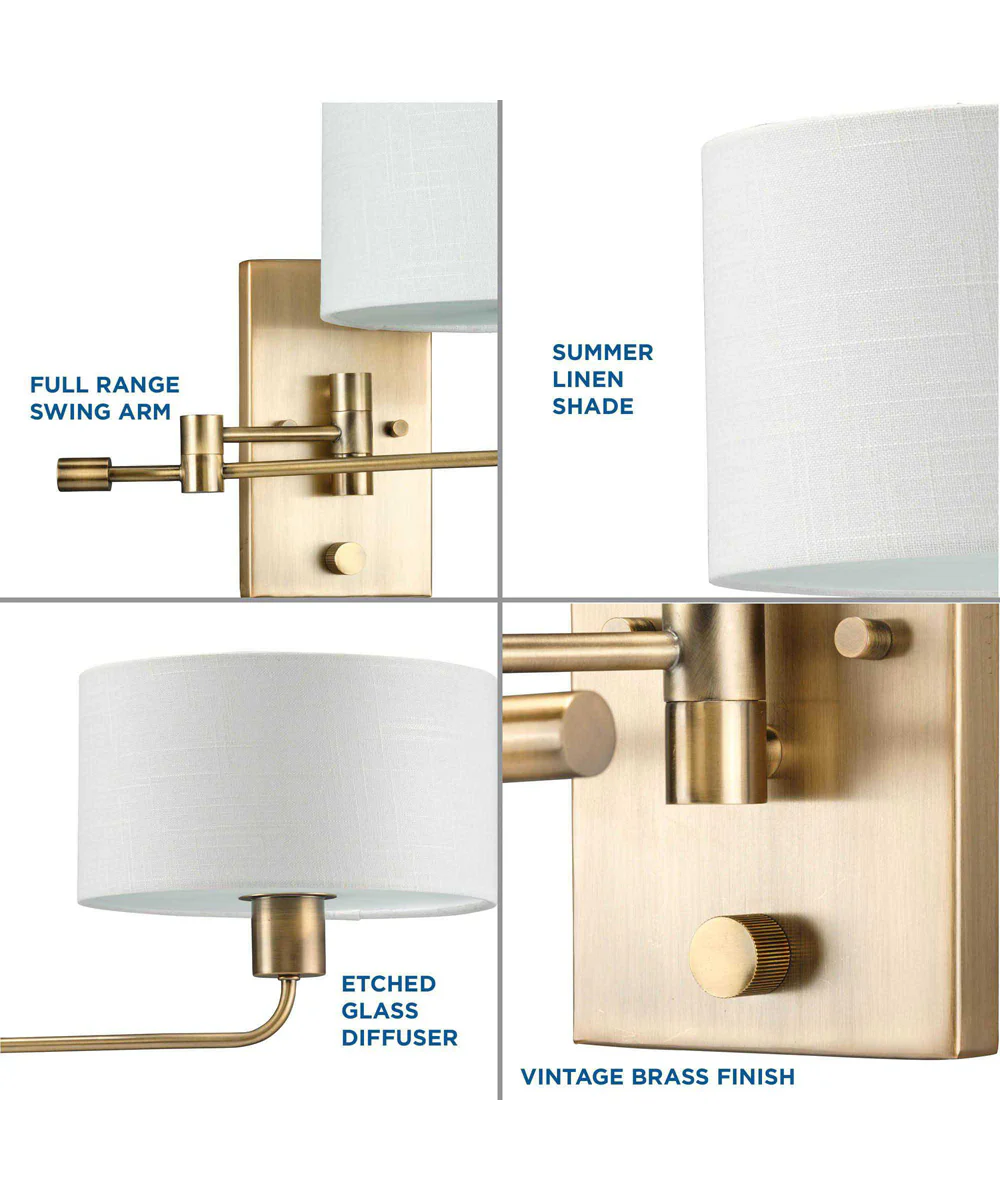 Carrick  1-Light Summer Linen Shade Transitional Wall Light Vintage Brass - Image 5