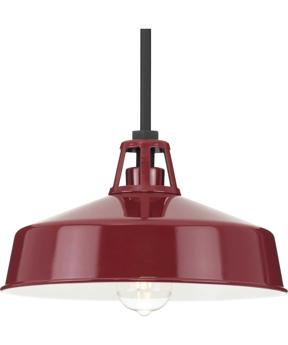 Cedar Springs  1-Light Textured Black Metal Shade Farmhouse Outdoor Hanging Light Red