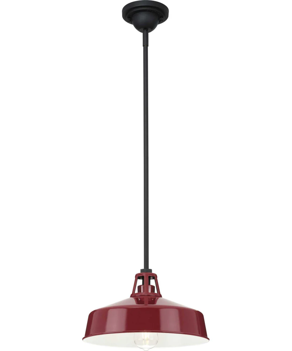 Cedar Springs  1-Light Textured Black Metal Shade Farmhouse Outdoor Hanging Light Red - Image 3