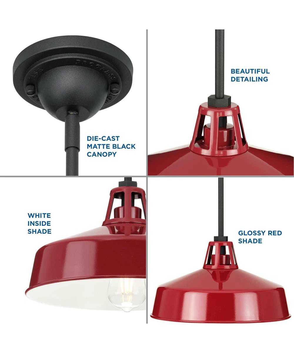 Cedar Springs  1-Light Textured Black Metal Shade Farmhouse Outdoor Hanging Light Red - Image 7