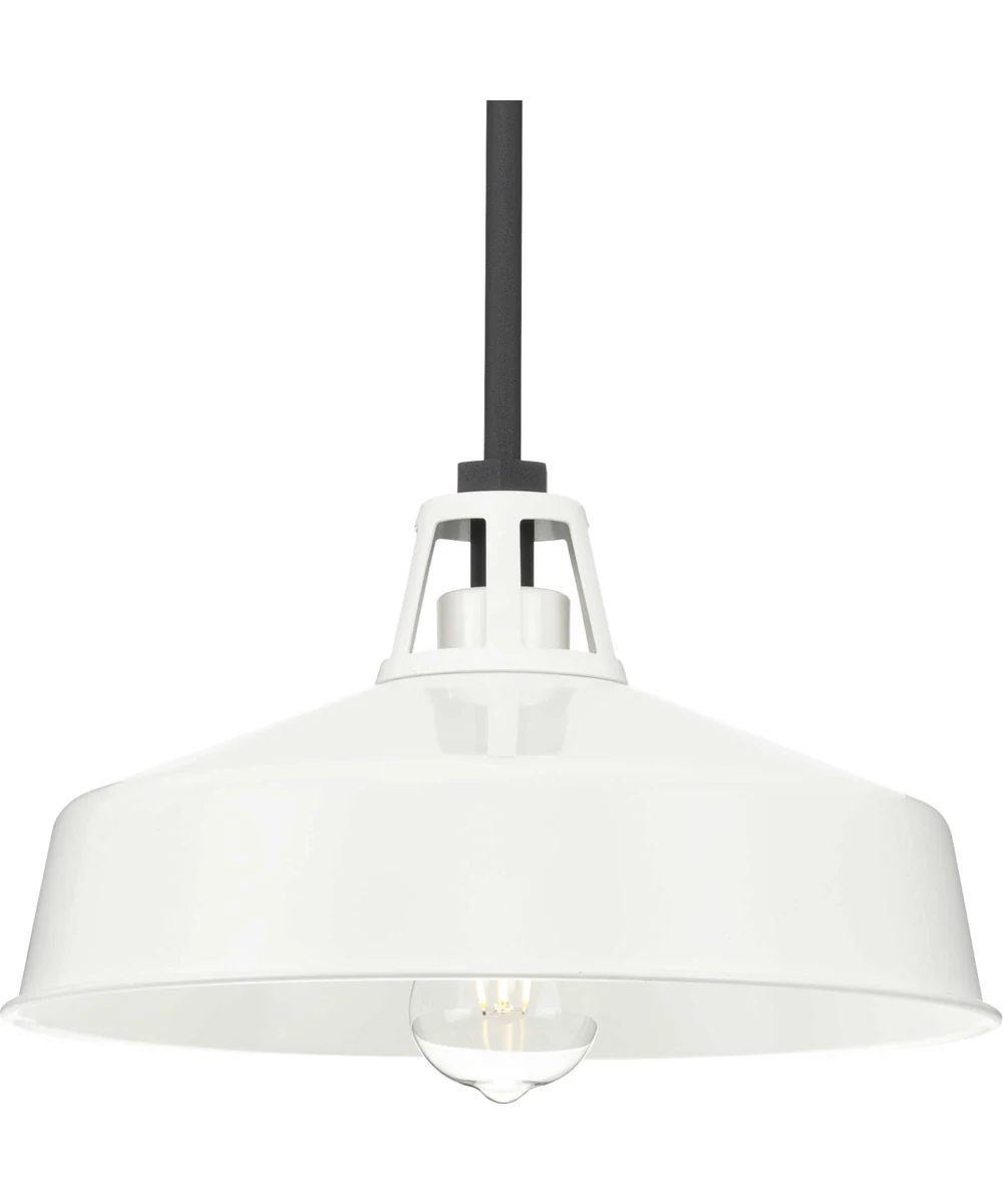 Cedar Springs  1-Light Textured Black Metal Shade Farmhouse Outdoor Hanging Light White