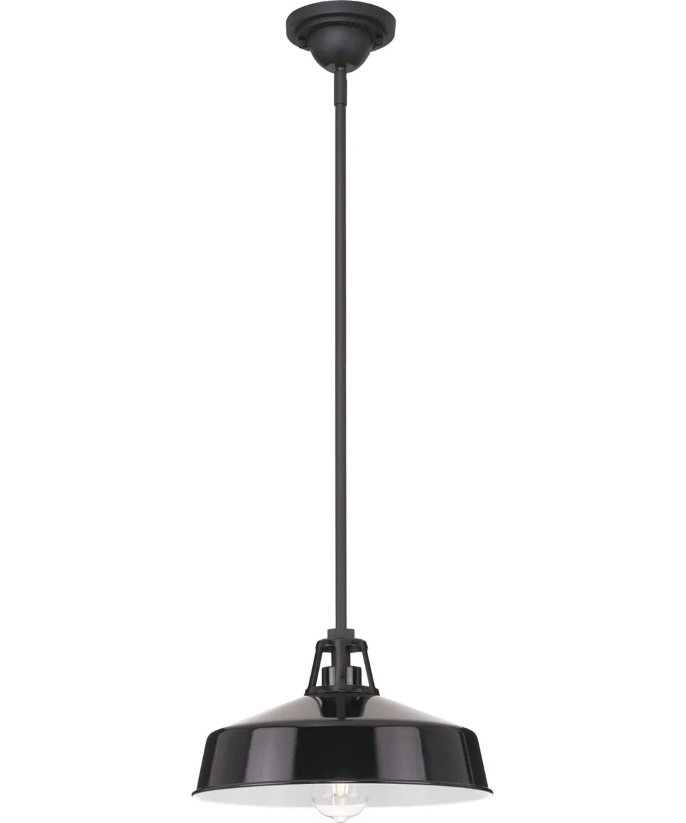 Cedar Springs  1-Light Textured Metal Shade Farmhouse Outdoor Hanging Light Black - Image 6
