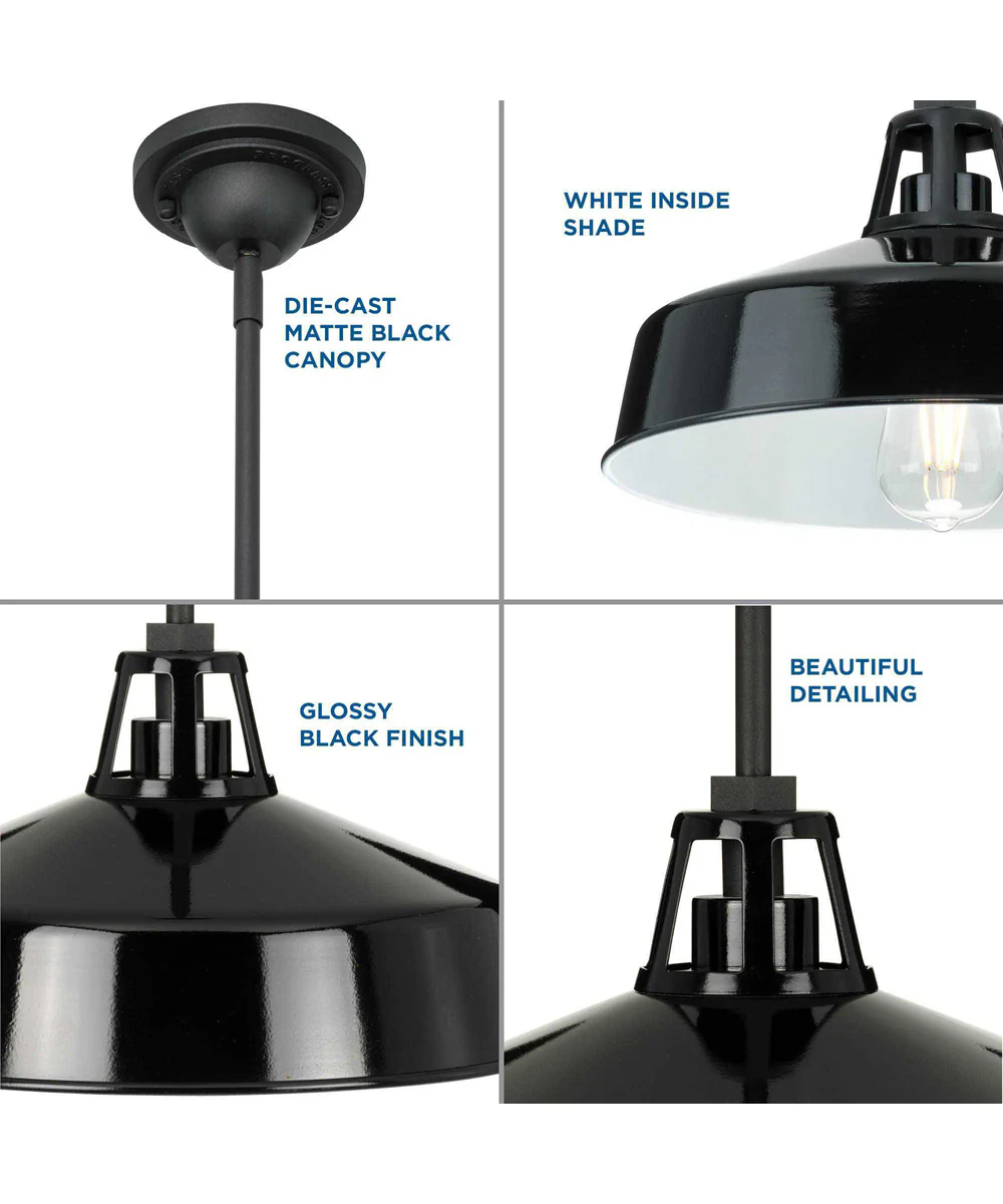 Cedar Springs  1-Light Textured Metal Shade Farmhouse Outdoor Hanging Light Black - Image 7
