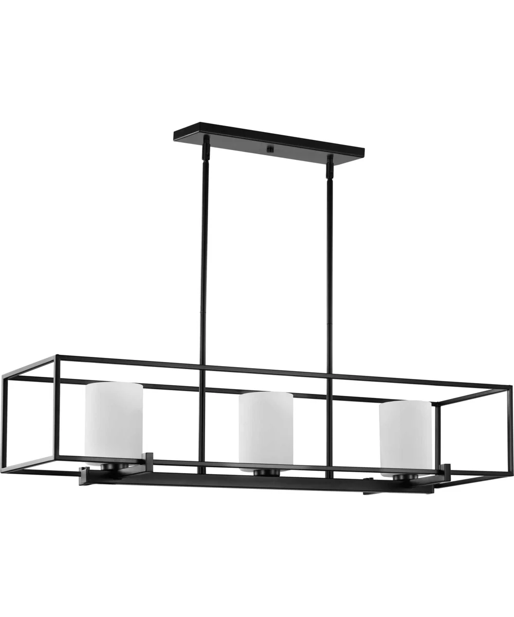 Chadwick 3-Light Etched Opal Glass Modern Linear Chandelier Light Matte Black