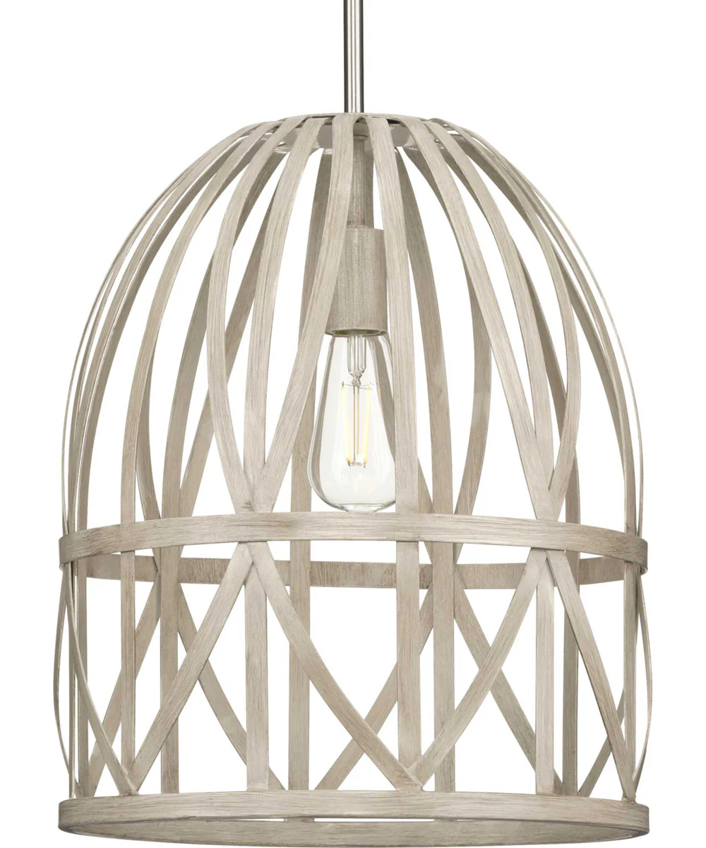 Chastain  1-Light Basket Farmhouse Pendant Light Bleached Oak