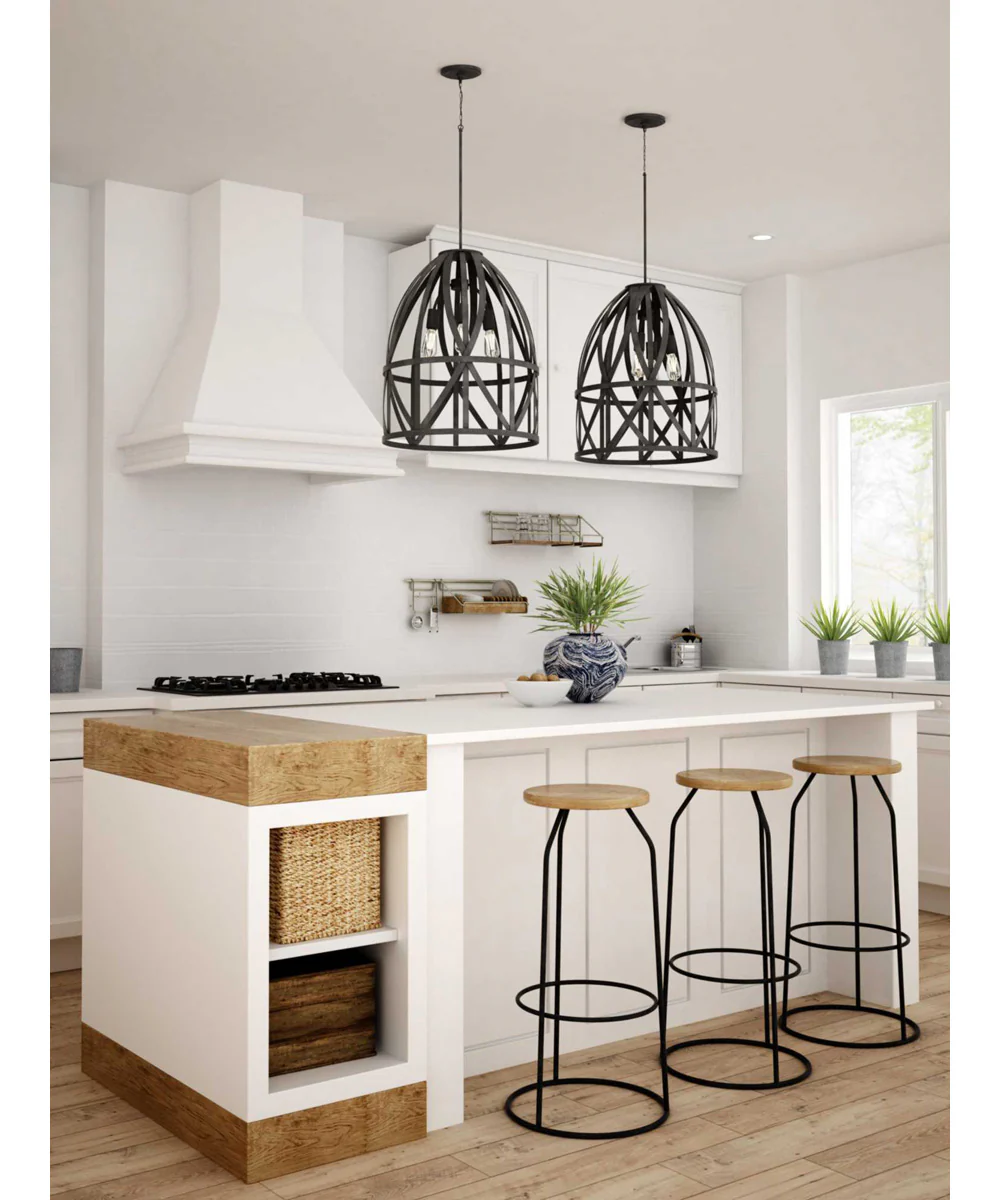 Chastain 3-Light Basket Farmhouse Pendant Light Cerused Black Oak - Image 2