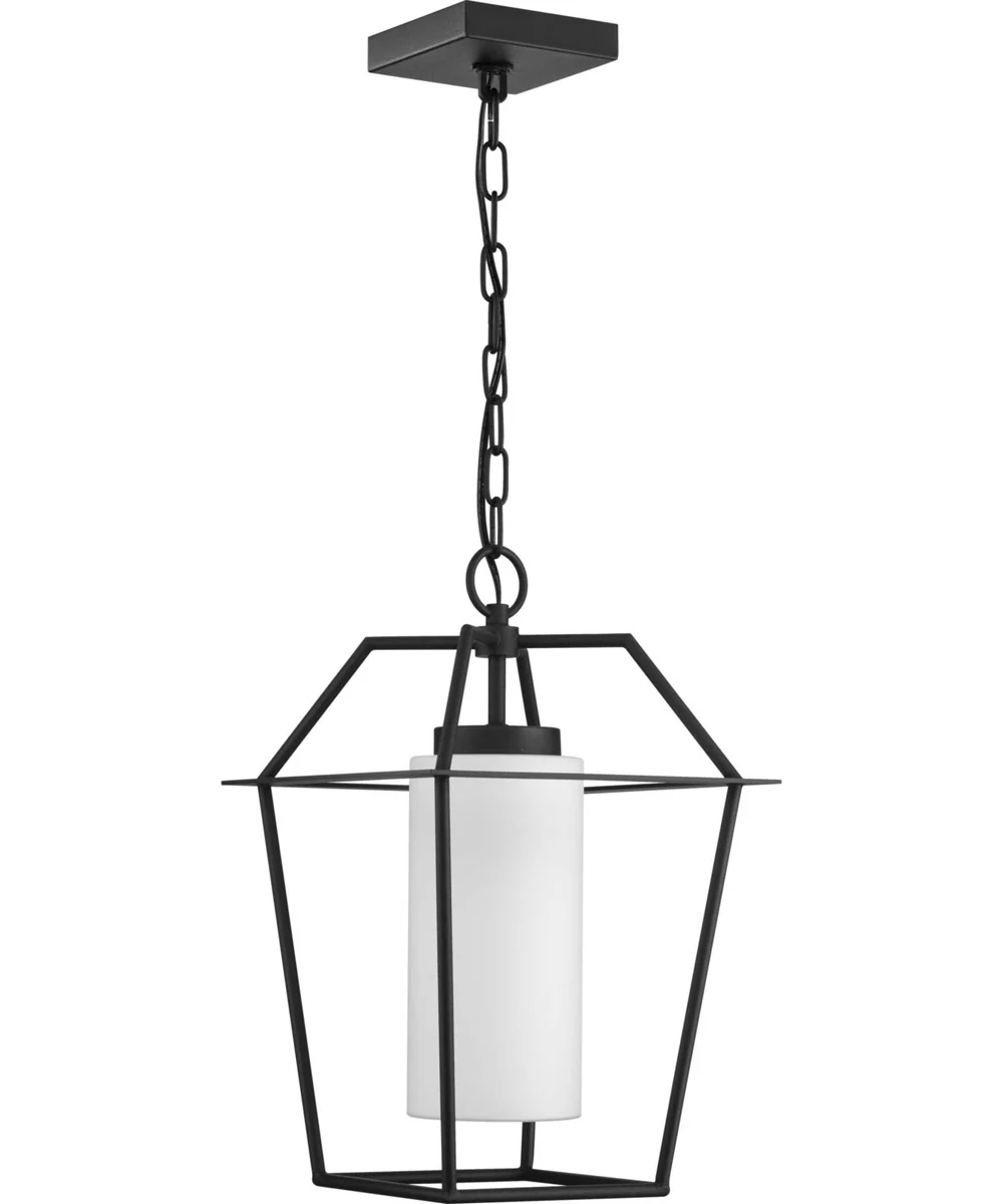 Chilton 1-Light New Traditional Etched Opal Glass Outdoor Hanging Light Textured Black - Image 2