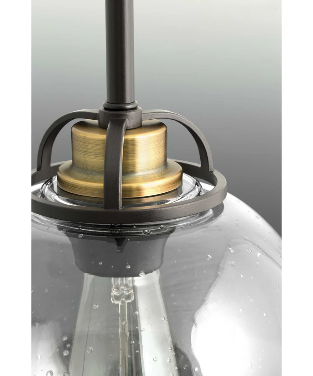 Chronicle 1-Light Clear Seeded White Opal Glass Coastal Mini-Pendant Light Antique Bronze - Image 2