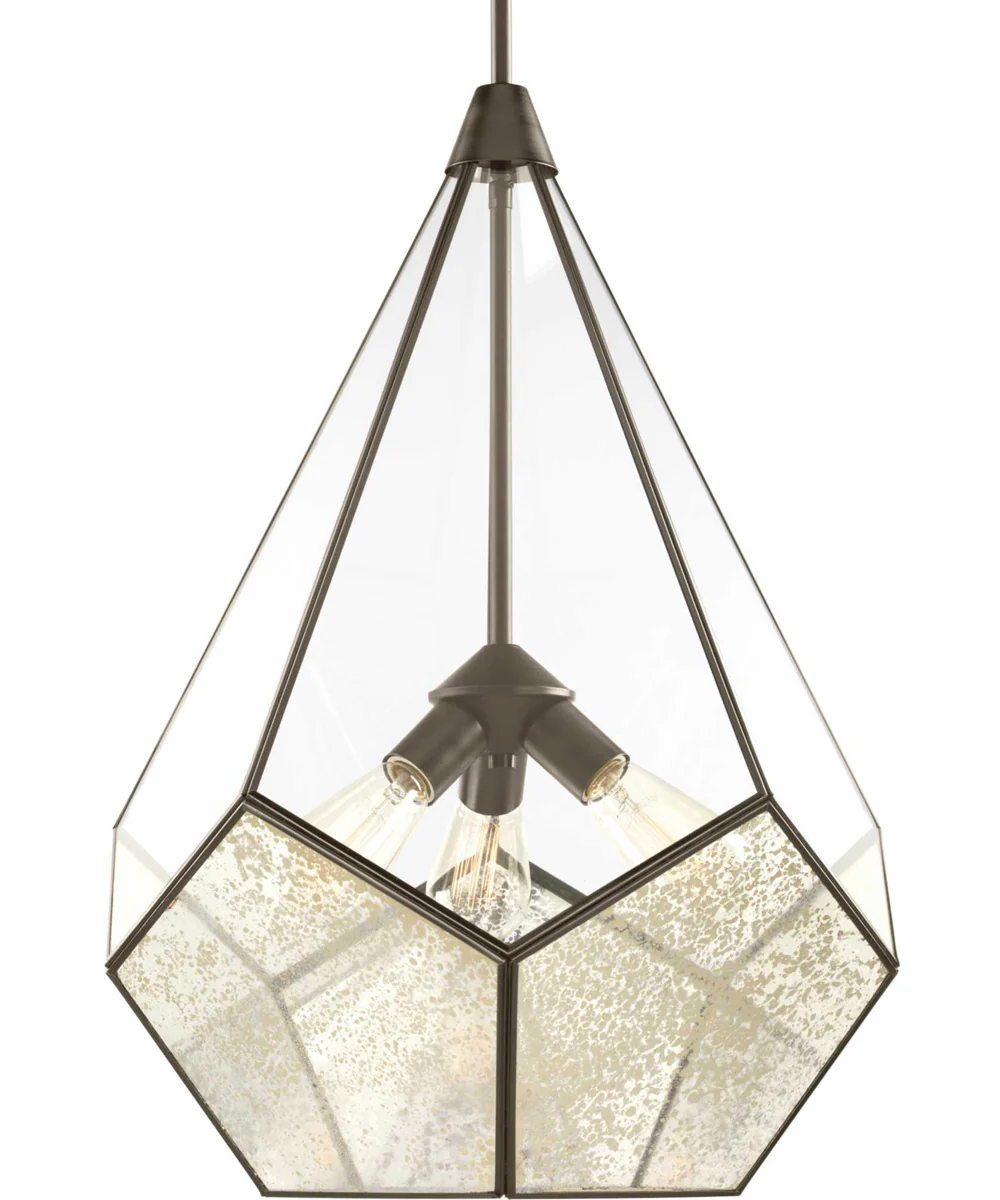 Cinq 3-Light Antique Mirror Glass Global Pendant Light Antique Bronze