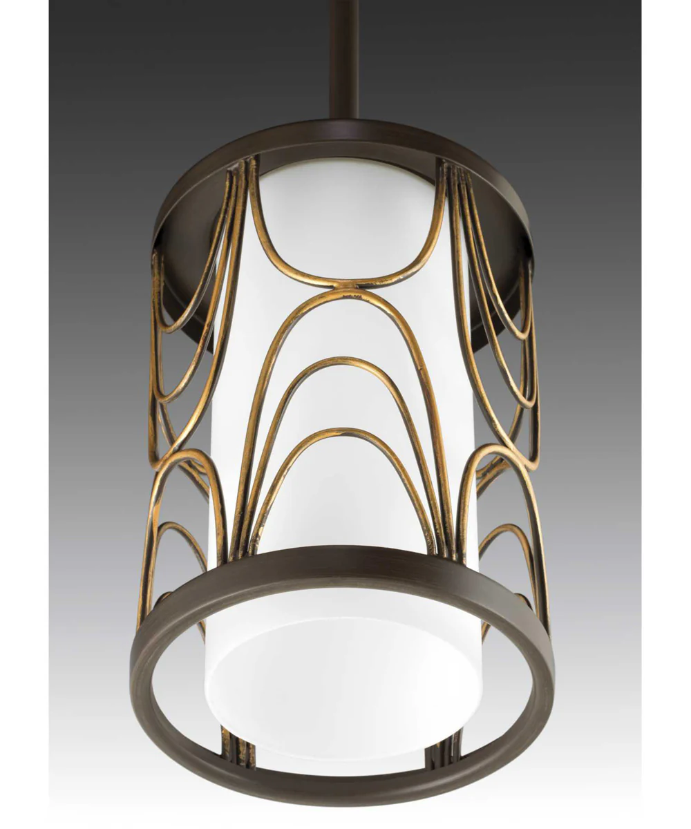 Cirrine 1-Light Etched White Glass Global Mini-Pendant Light Antique Bronze - Image 2