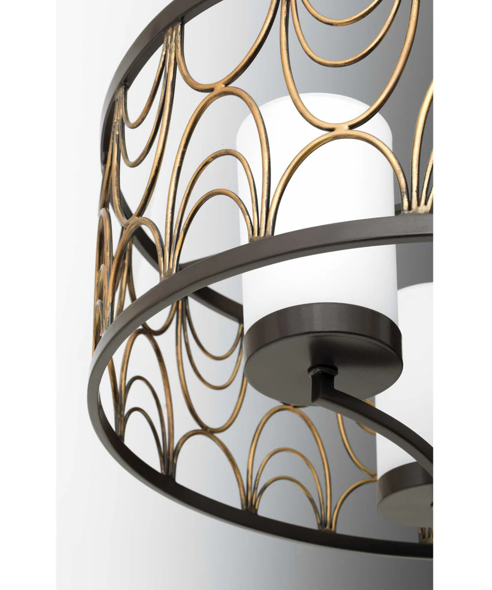 Cirrine 3-Light Etched White Glass Global Chandelier Light Antique Bronze - Image 5