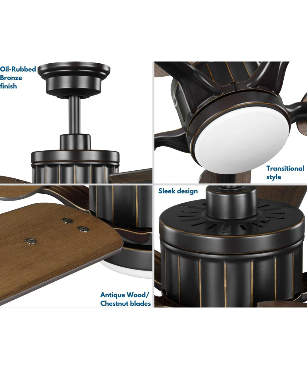 Claret 5-Blade Reversible Antique Wood/Chestnut 54-Inch LED Transitional Ceiling Fan Oil Rubbed Bronze - Image 9