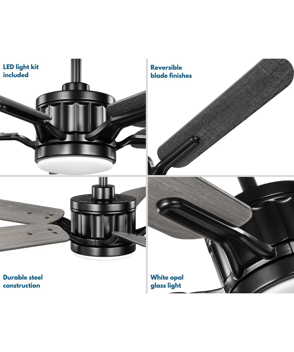 Claret 5-Blade Reversible Distressed Ebony/Grey Weathered Wood 54-Inch LED Transitional Ceiling Fan Black - Image 3