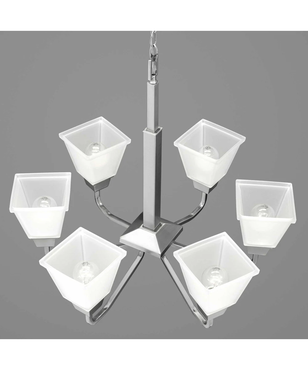Clifton Heights 6-Light Etched Glass Craftsman Chandelier Light Brushed Nickel - Image 10