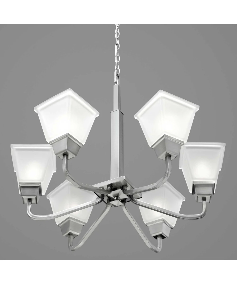 Clifton Heights 6-Light Etched Glass Craftsman Chandelier Light Brushed Nickel - Image 6