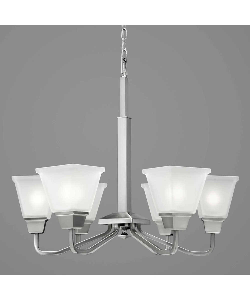 Clifton Heights 6-Light Etched Glass Craftsman Chandelier Light Brushed Nickel - Image 7