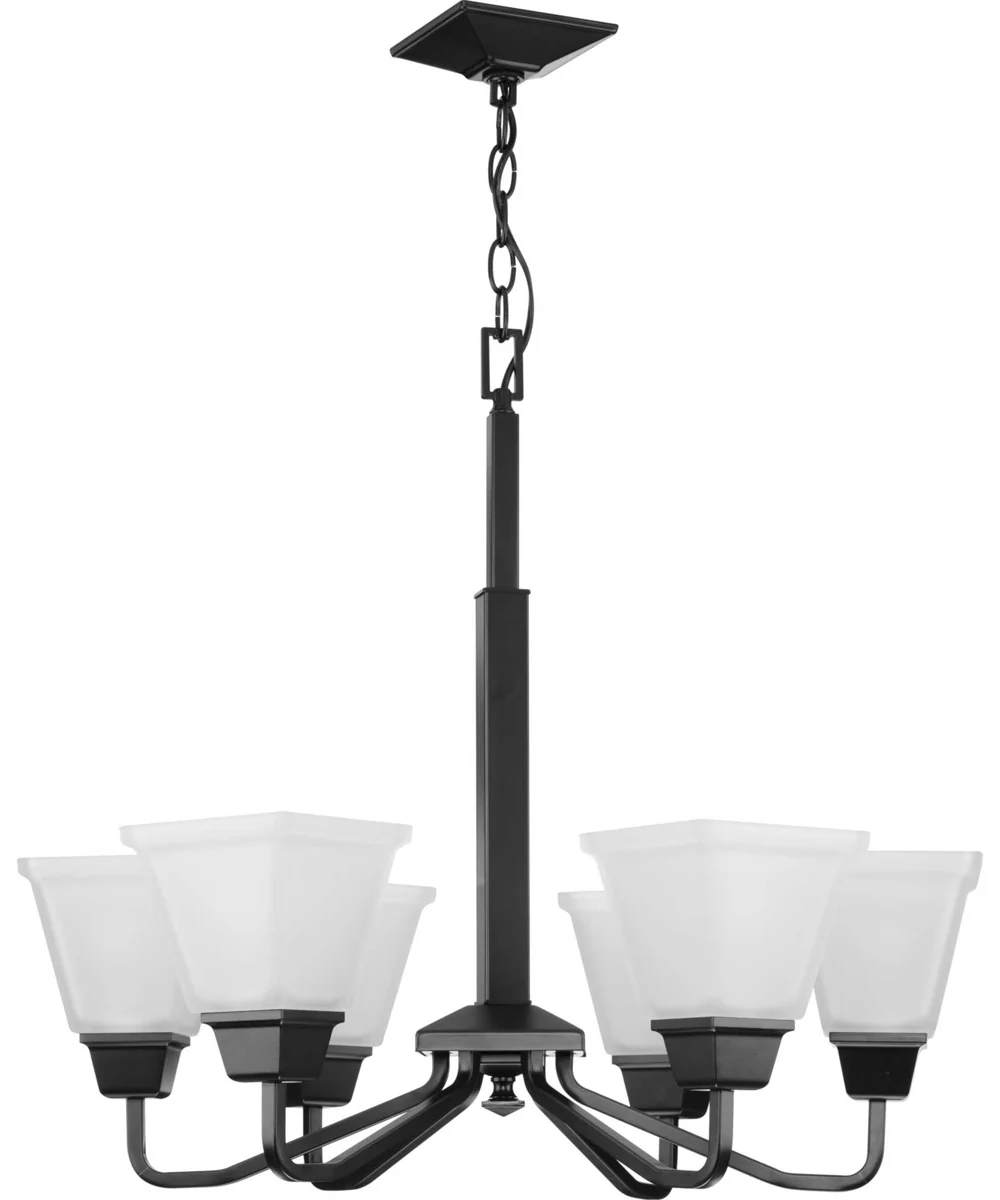 Clifton Heights 6-Light Modern Farmhouse Etched Glass Chandelier Light Matte Black - Image 2