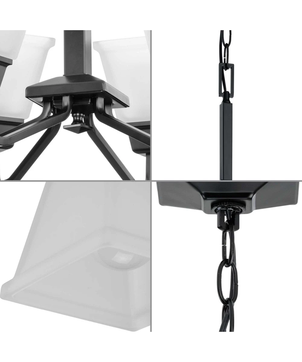 Clifton Heights 6-Light Modern Farmhouse Etched Glass Chandelier Light Matte Black - Image 4