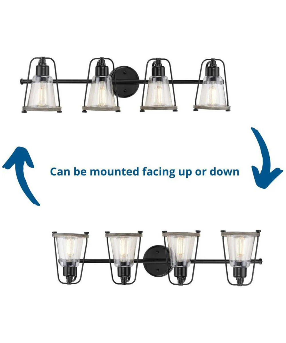 Conway 4-Light Clear Seeded Farmhouse Style Bath Vanity Wall Light Matte Black - Image 2