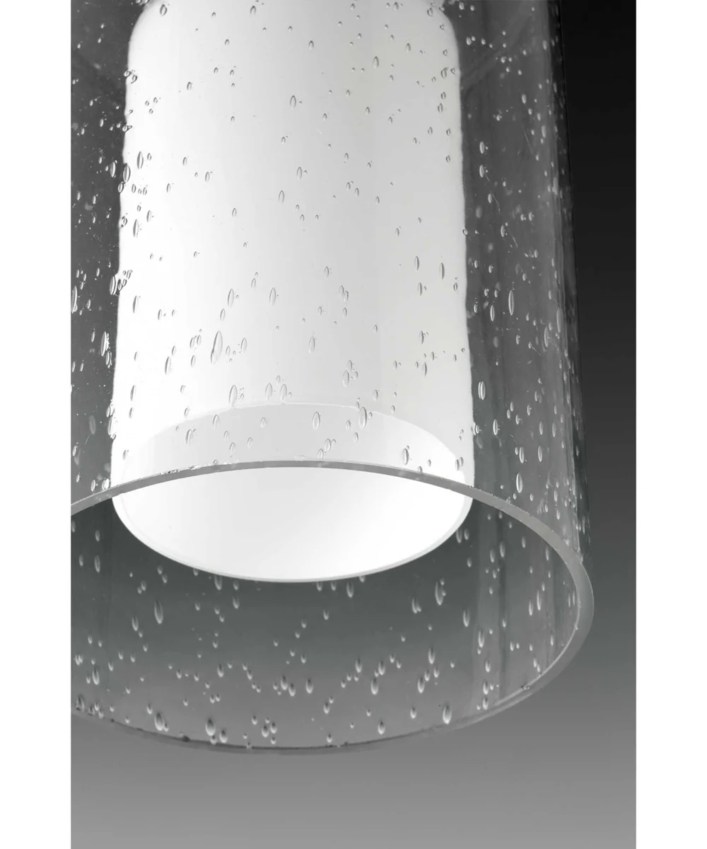 Double Glass 1-Light Etched White Inside/Seeded Glass Outside Glass Farmhouse Pendant Light Graphite - Image 3