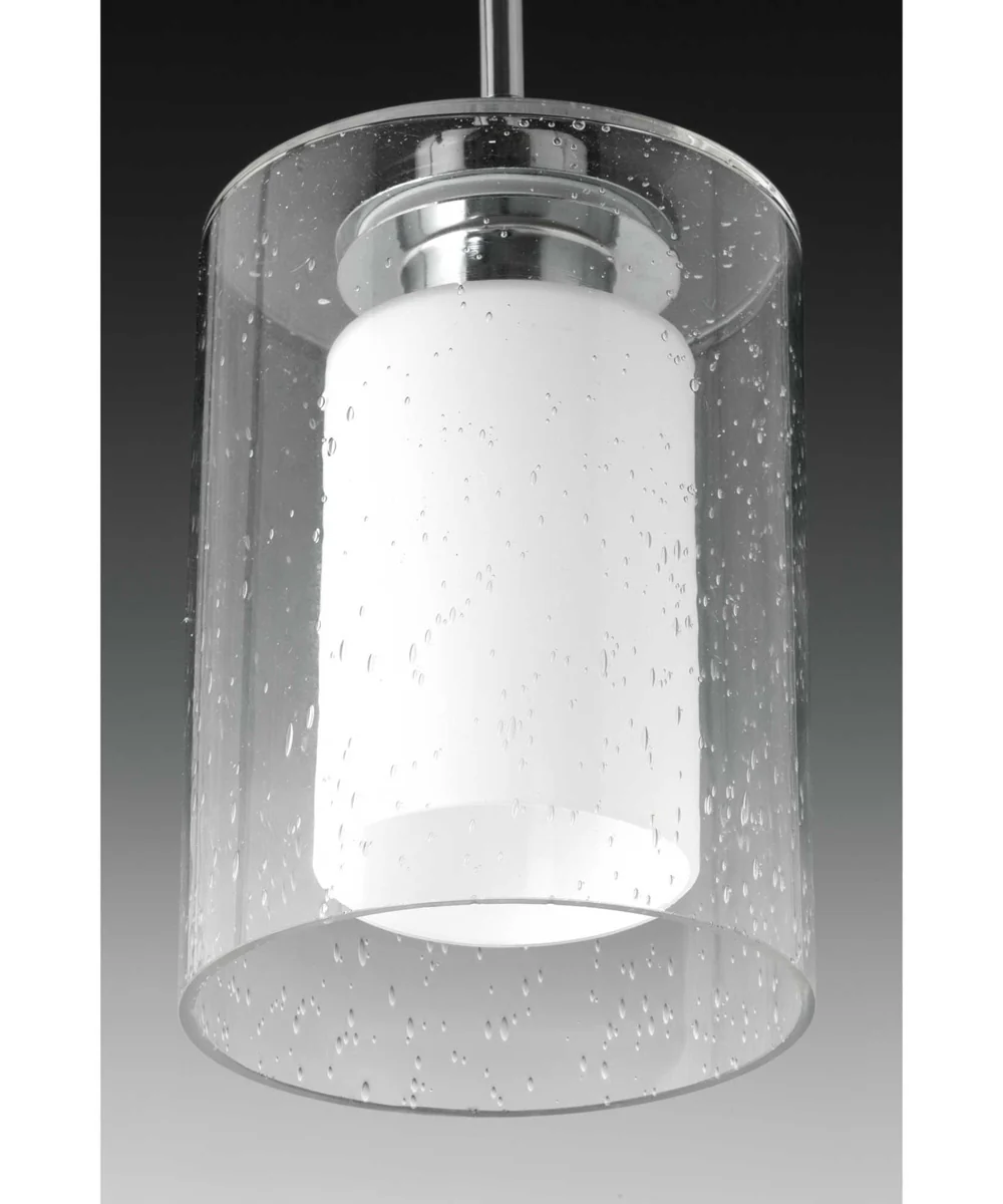 Double Glass 1-Light Etched White Inside/Seeded Glass Outside Glass Farmhouse Pendant Light Polished Chrome - Image 4