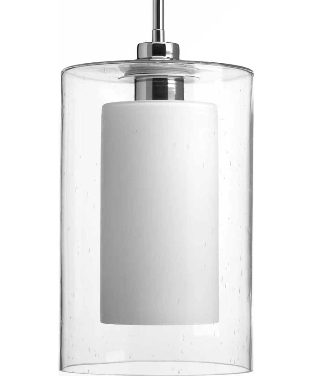 Double Glass 1-Light Etched White Inside/Seeded Glass Outside Glass Farmhouse Pendant Light Polished Chrome