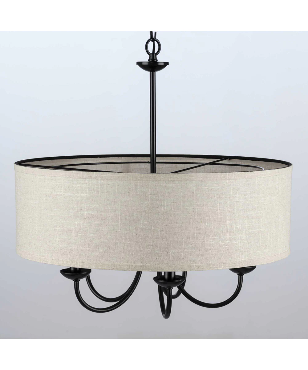 Drum Shade 5-Light Harvest Linen Shade Farmhouse Chandelier Light Matte Black - Image 10