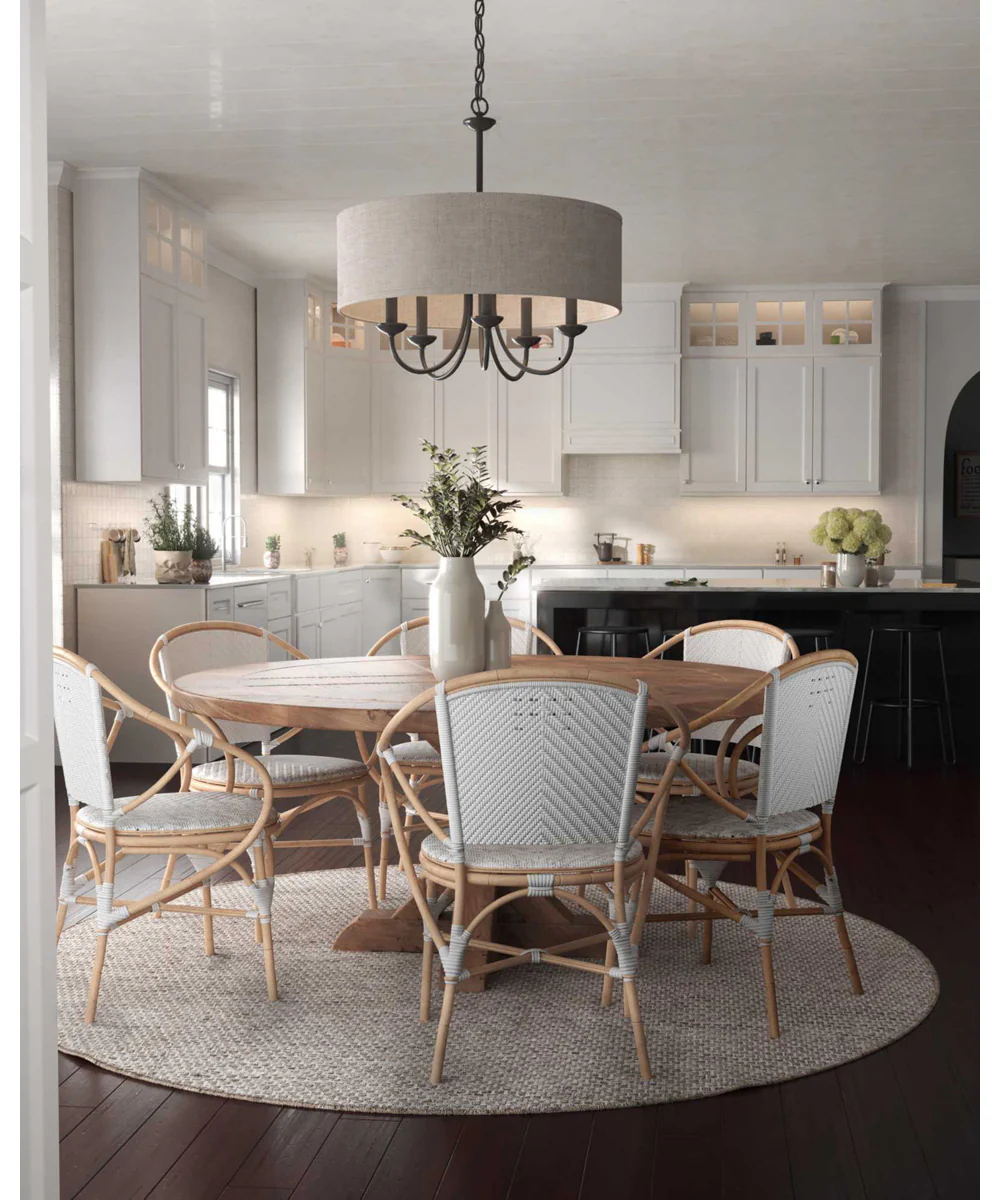 Drum Shade 5-Light Harvest Linen Shade Farmhouse Chandelier Light Matte Black - Image 2