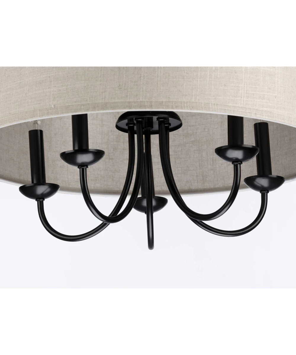 Drum Shade 5-Light Harvest Linen Shade Farmhouse Chandelier Light Matte Black - Image 3