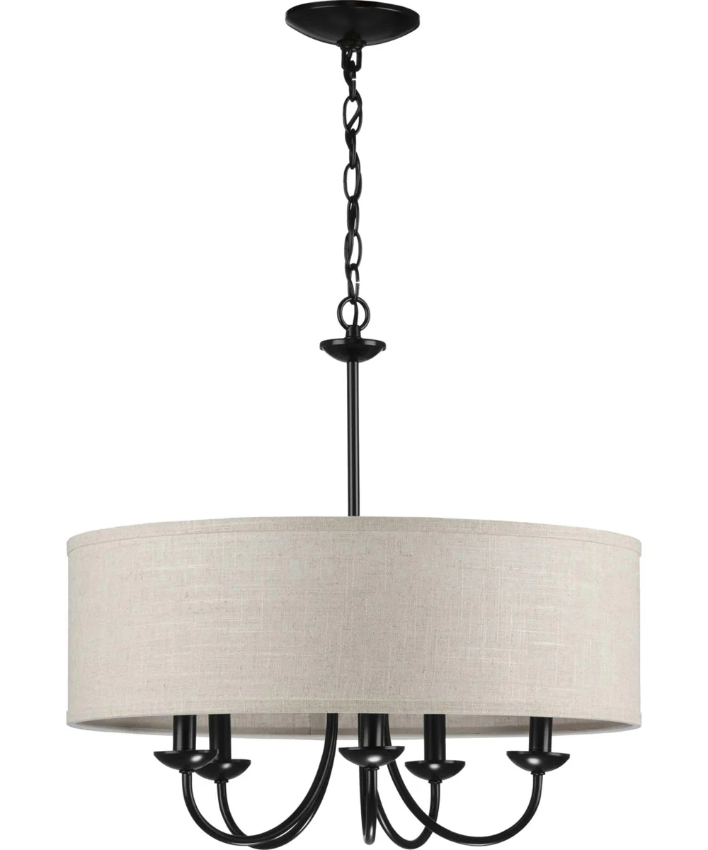 Drum Shade 5-Light Harvest Linen Shade Farmhouse Chandelier Light Matte Black - Image 6