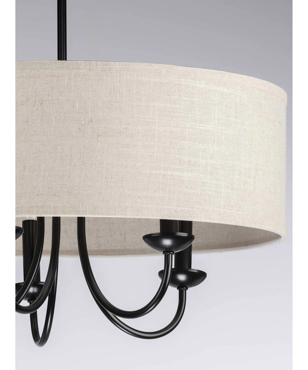 Drum Shade 5-Light Harvest Linen Shade Farmhouse Chandelier Light Matte Black - Image 7
