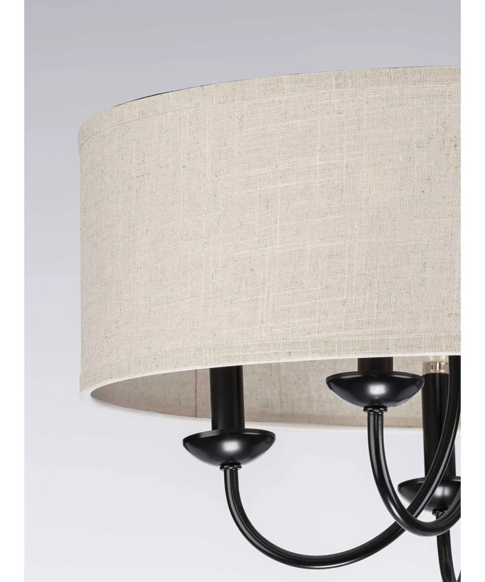 Drum Shade 5-Light Harvest Linen Shade Farmhouse Chandelier Light Matte Black - Image 8