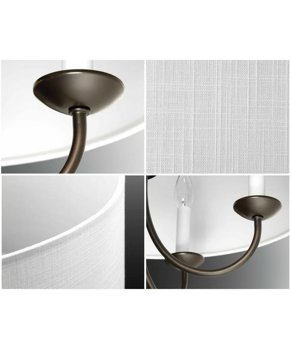 Drum Shade 5-Light White Textured Linen Shade Farmhouse Chandelier Light Antique Bronze - Image 3