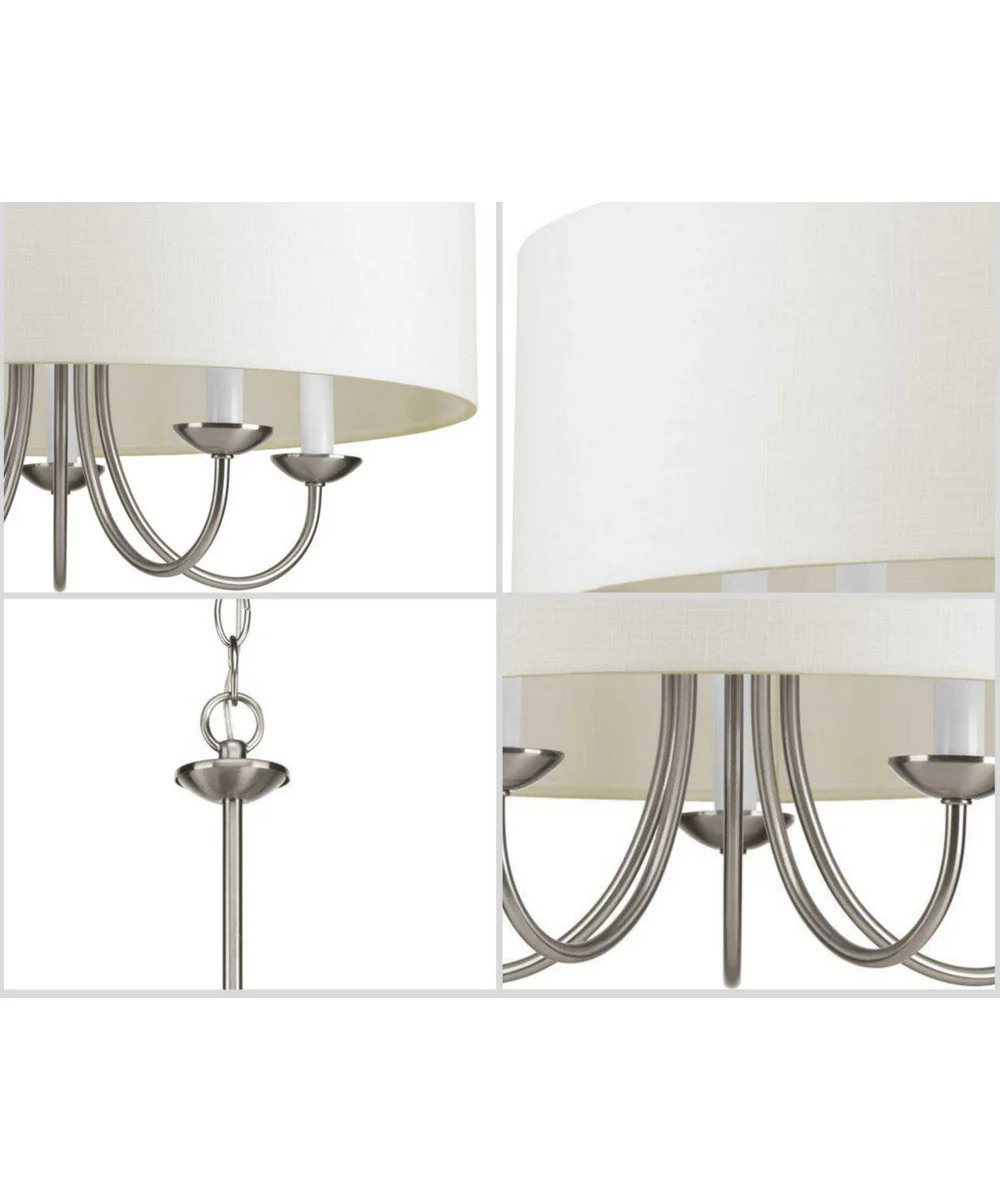 Drum Shade 5-Light White Textured Linen Shade Farmhouse Chandelier Light Brushed Nickel - Image 5