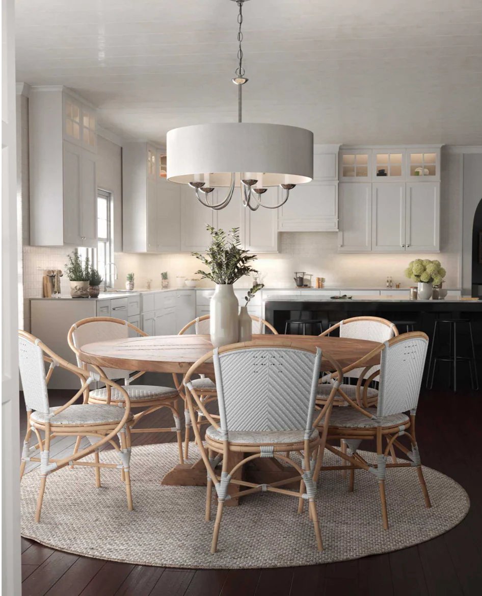 Drum Shade 5-Light White Textured Linen Shade Farmhouse Chandelier Light Brushed Nickel - Image 9