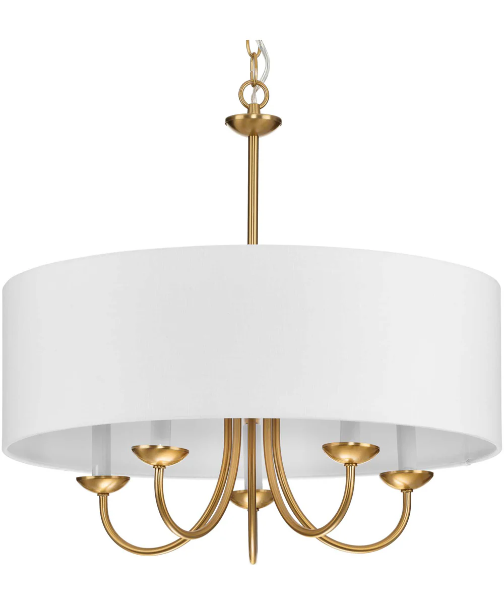 Drum Shade Collection 5-Light White Fabric Shade New Traditional Chandelier Light Brushed Bronze