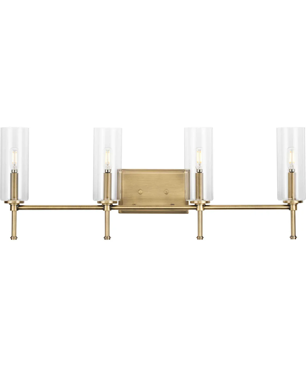 Elara 4-Light New Traditional Clear Glass Bath Vanity Light Vintage Brass