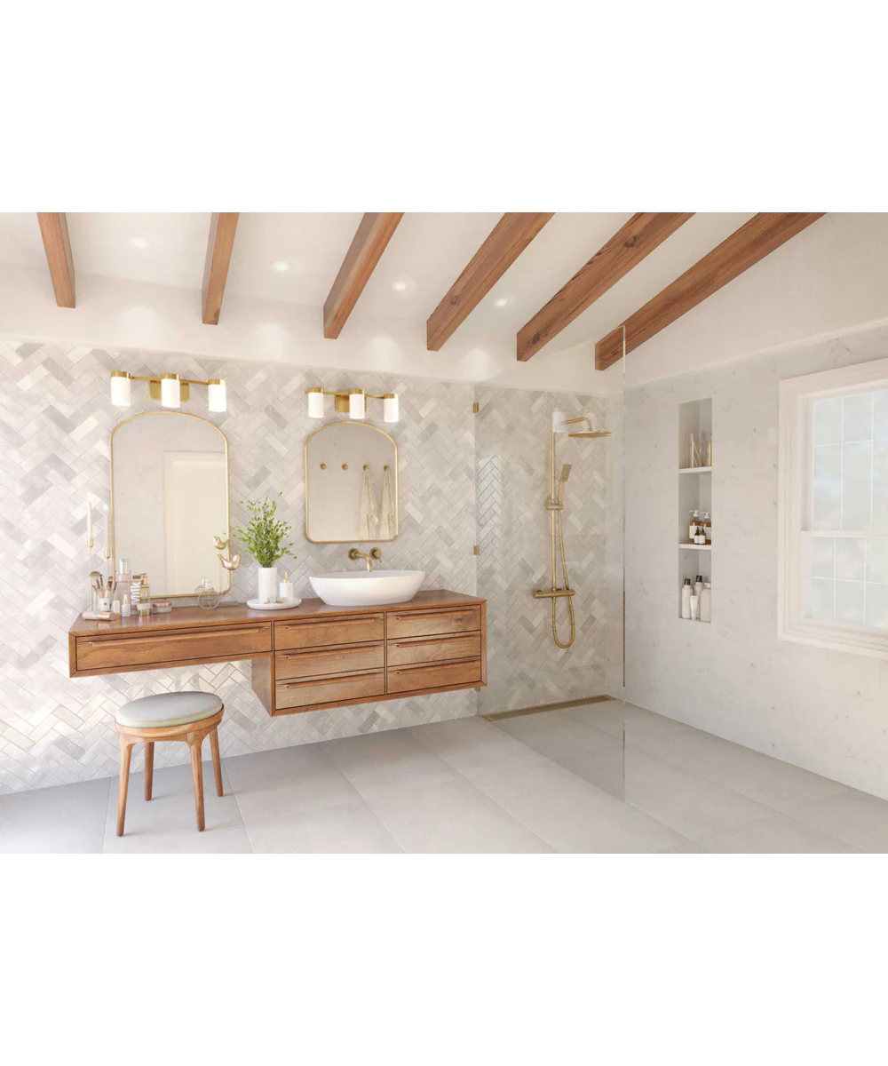 Elevate 3-Light Etched White Glass Mid-Century Modern Bath Vanity Light Brushed Bronze - Image 2