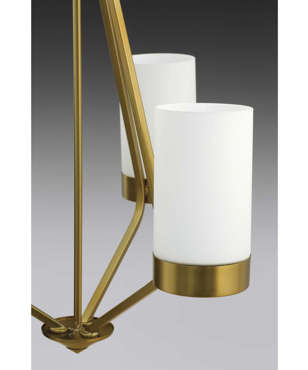 Elevate 3-Light Etched White Glass Mid-Century Modern Chandelier Light Brushed Bronze - Image 8