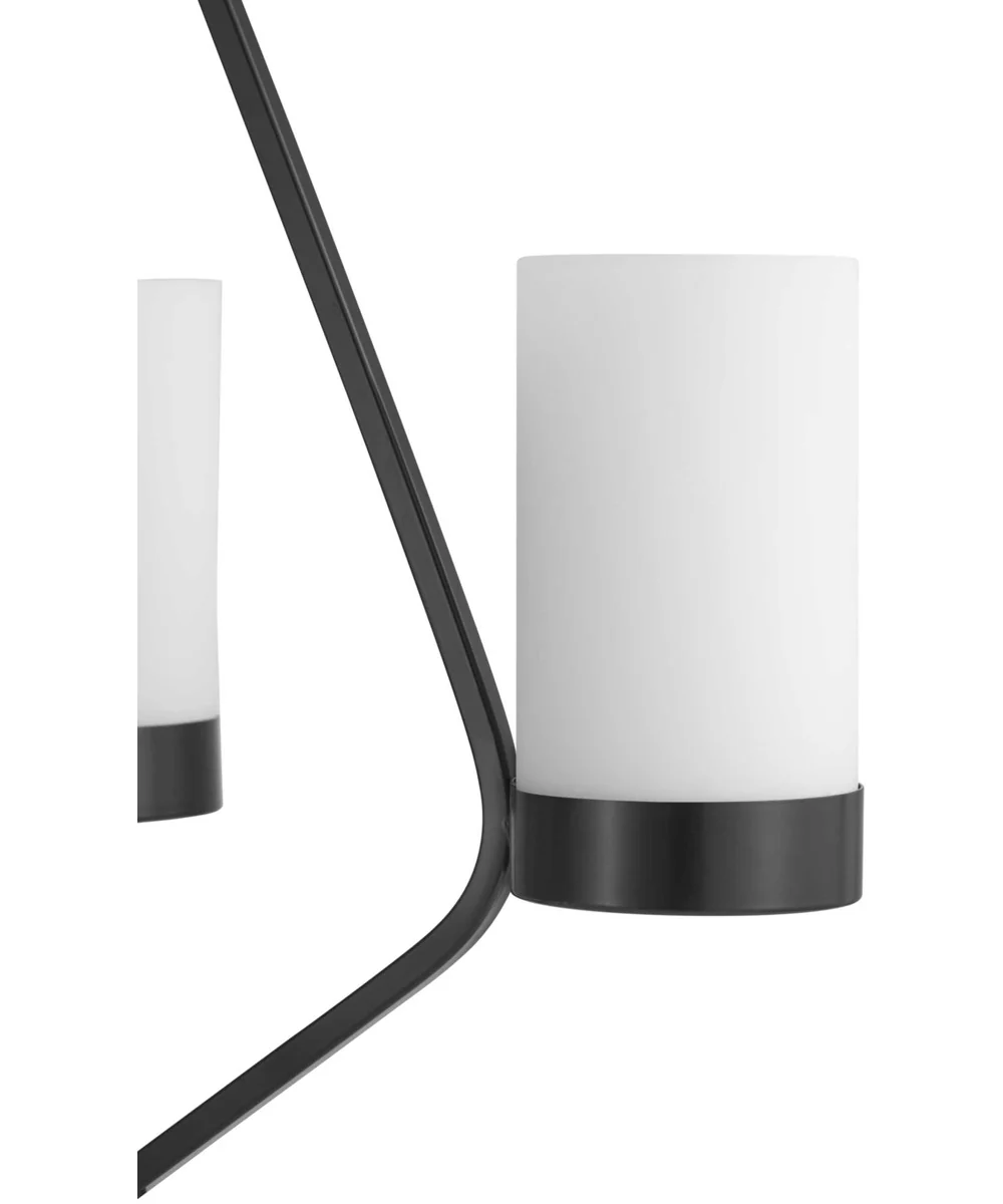 Elevate 3-Light Etched White Glass Mid-Century Modern Chandelier Light Matte Black - Image 2