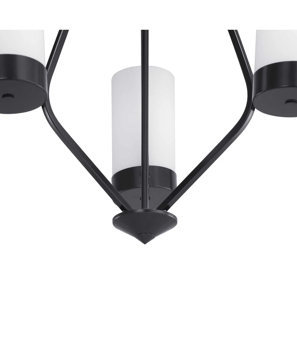 Elevate 3-Light Etched White Glass Mid-Century Modern Chandelier Light Matte Black - Image 3