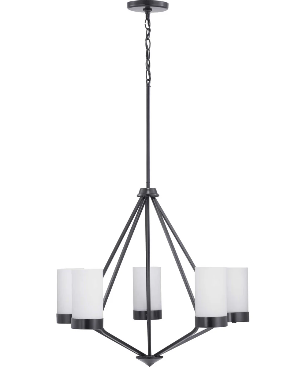 Elevate 5-Light Etched White Glass Mid-Century Modern Chandelier Light Matte Black - Image 6