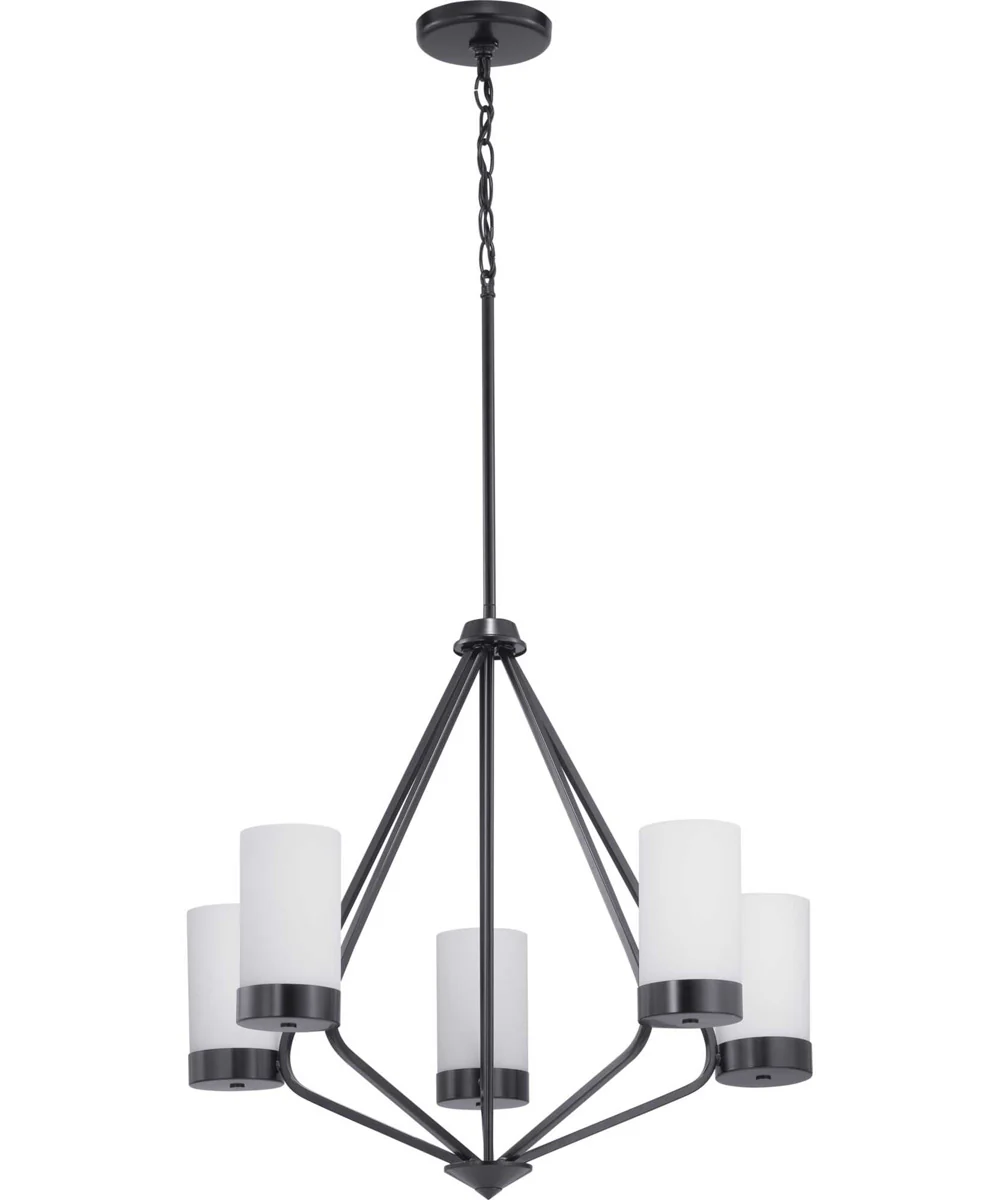 Elevate 5-Light Etched White Glass Mid-Century Modern Chandelier Light Matte Black - Image 8