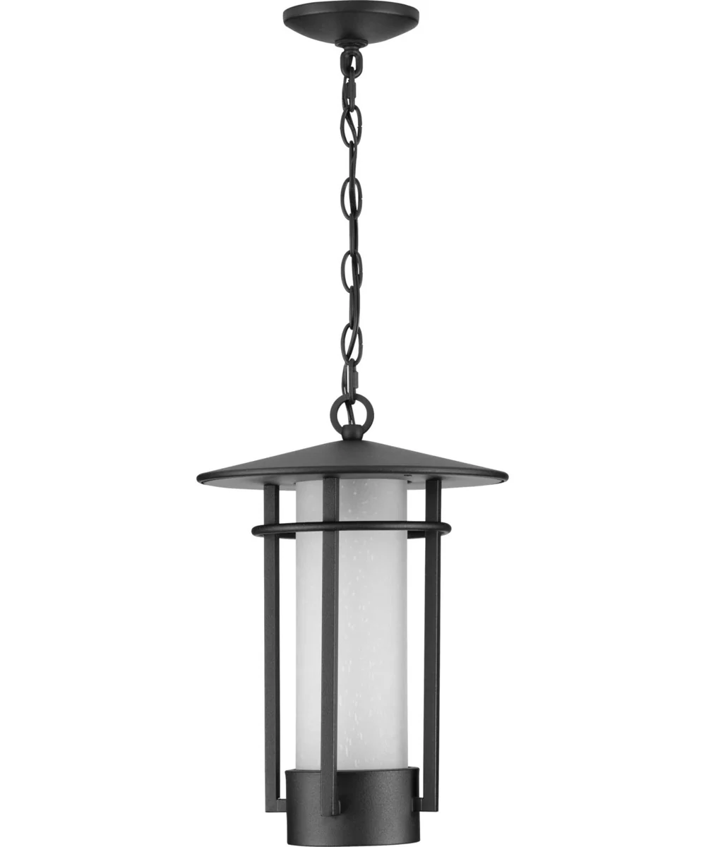 Exton 1-Light Etched Seeded Glass Modern Style Outdoor Hanging Pendant Lantern Textured Black - Image 2