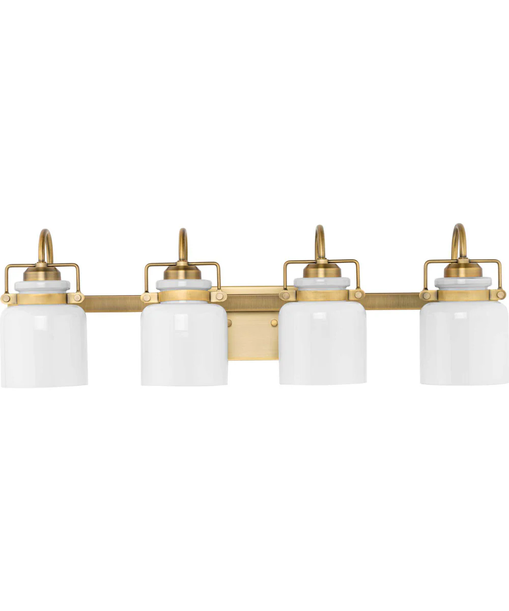 Fessler 4-Light Opal Glass Farmhouse Bath Light Vintage Brass