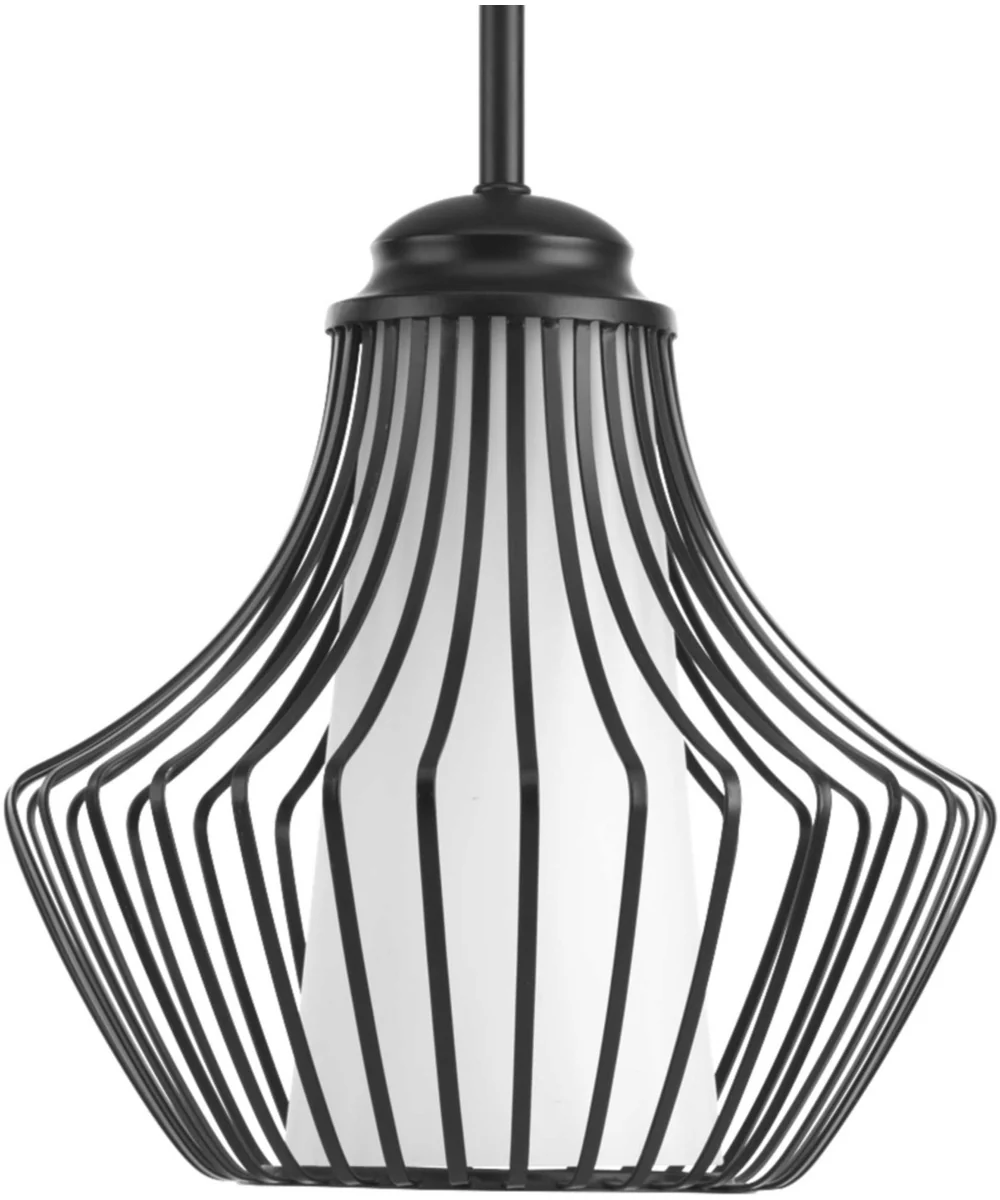Finn 1-Light Etched White Glass Global Pendant Light Matte Black